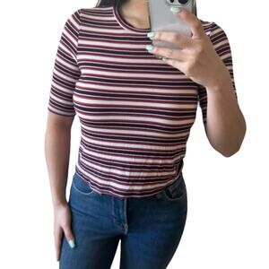 Topshop Short Sleeve Retro Crop Top w Stripes in Red Black White Size 6 / Small